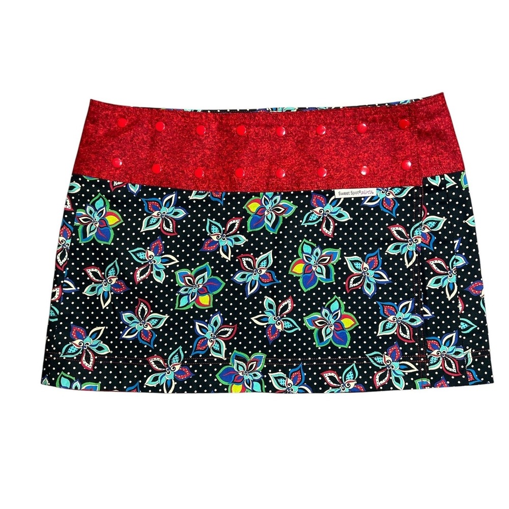 Sweet Spot Skirts Reversible Athletic Wrap Skirt Floral Polka‎ Dot Red Black